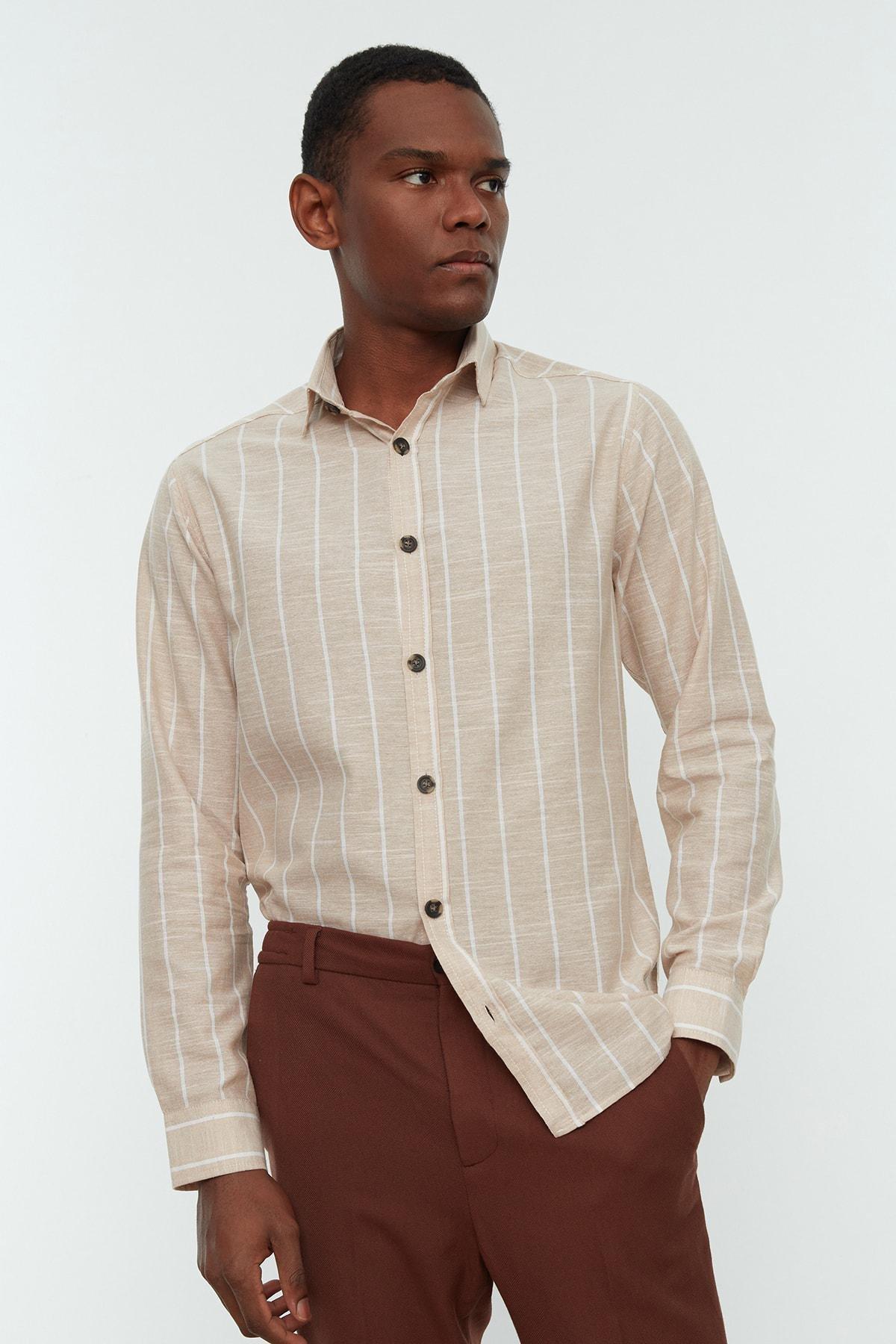 Beige Striped Shirt, , large image number 0