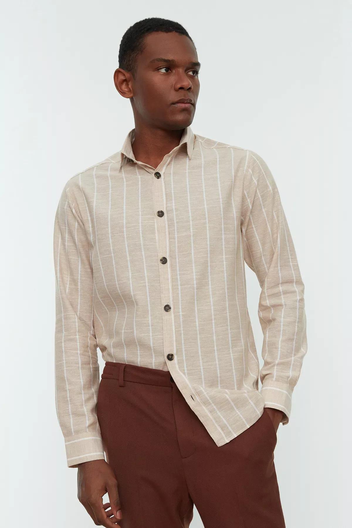 Beige Striped Shirt, , large image number 0