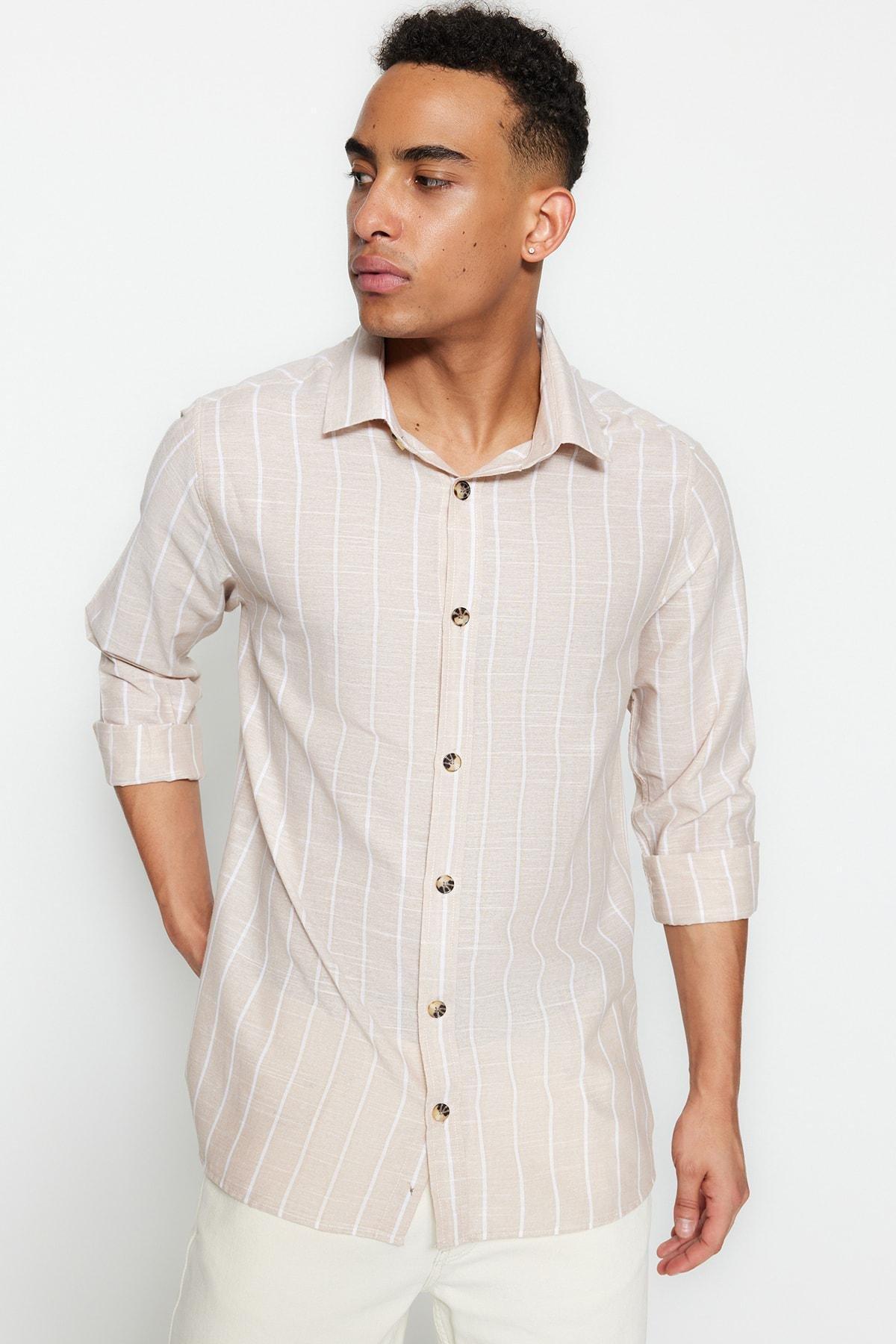 Beige Striped Shirt, , large image number 2