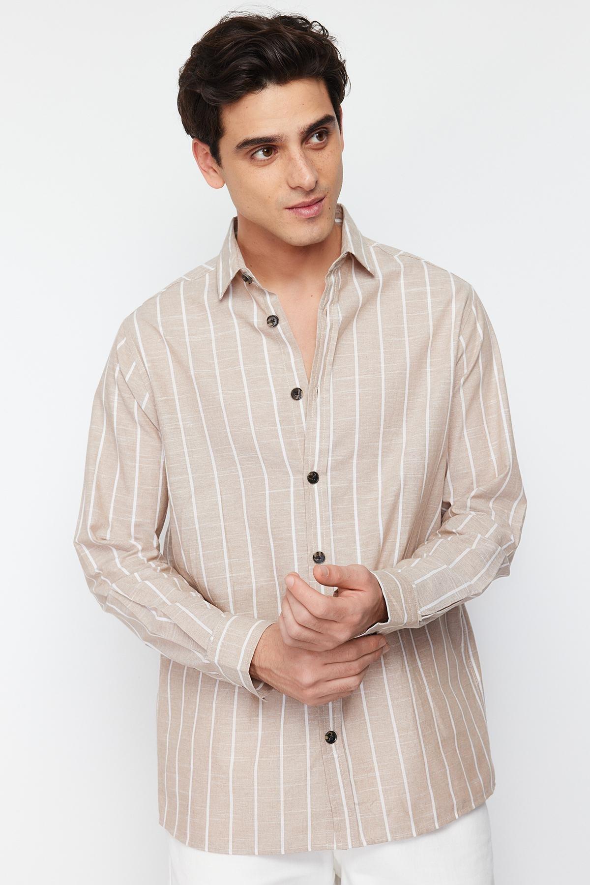 Beige Striped Shirt, , large image number 3