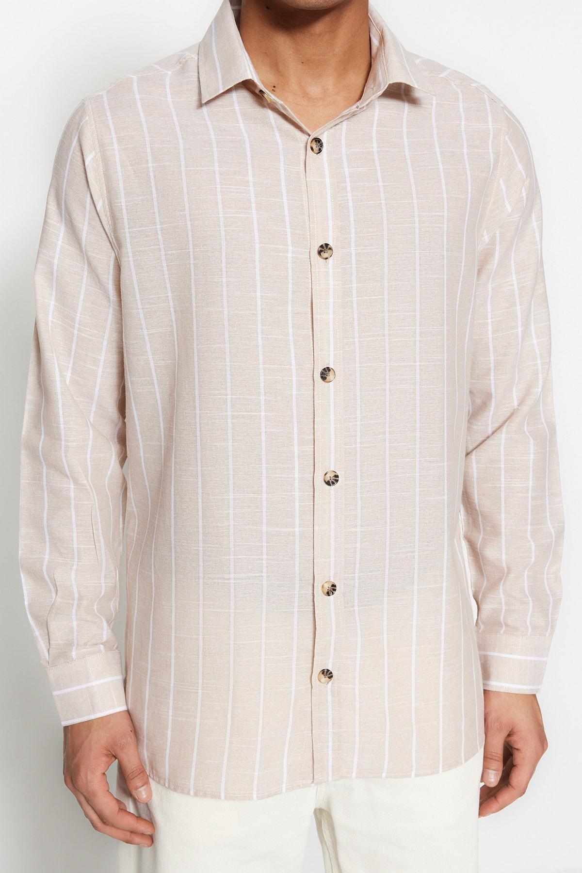 Beige Striped Shirt, , large image number 4