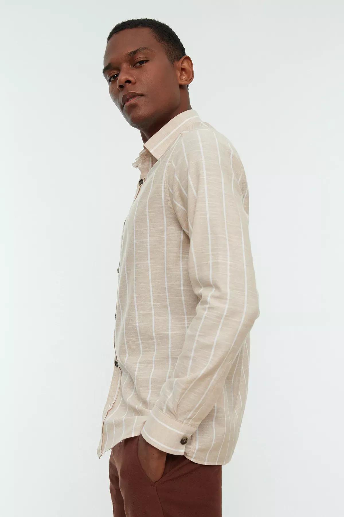 Beige Striped Shirt, , large image number 4