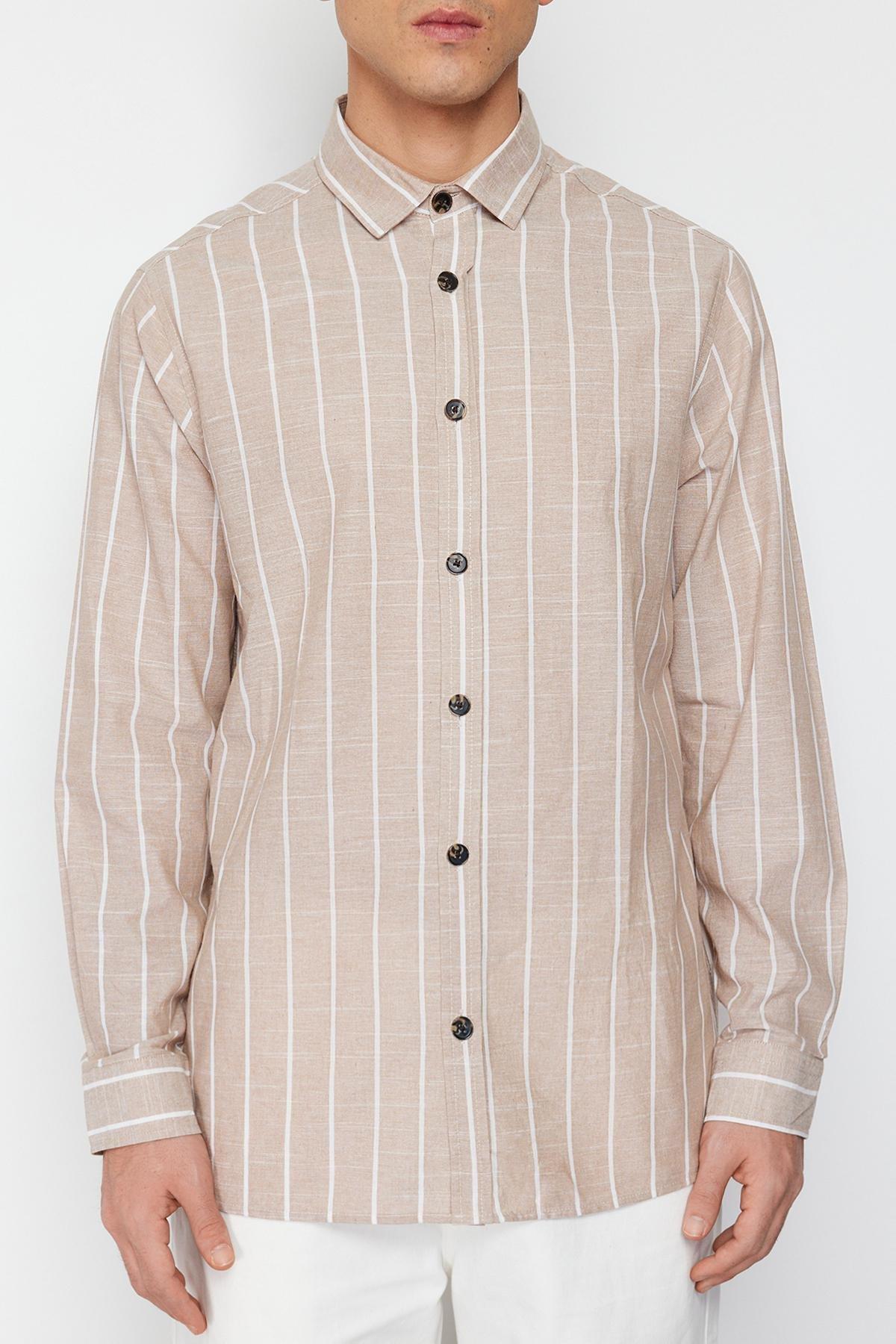 Beige Striped Shirt, , large image number 8
