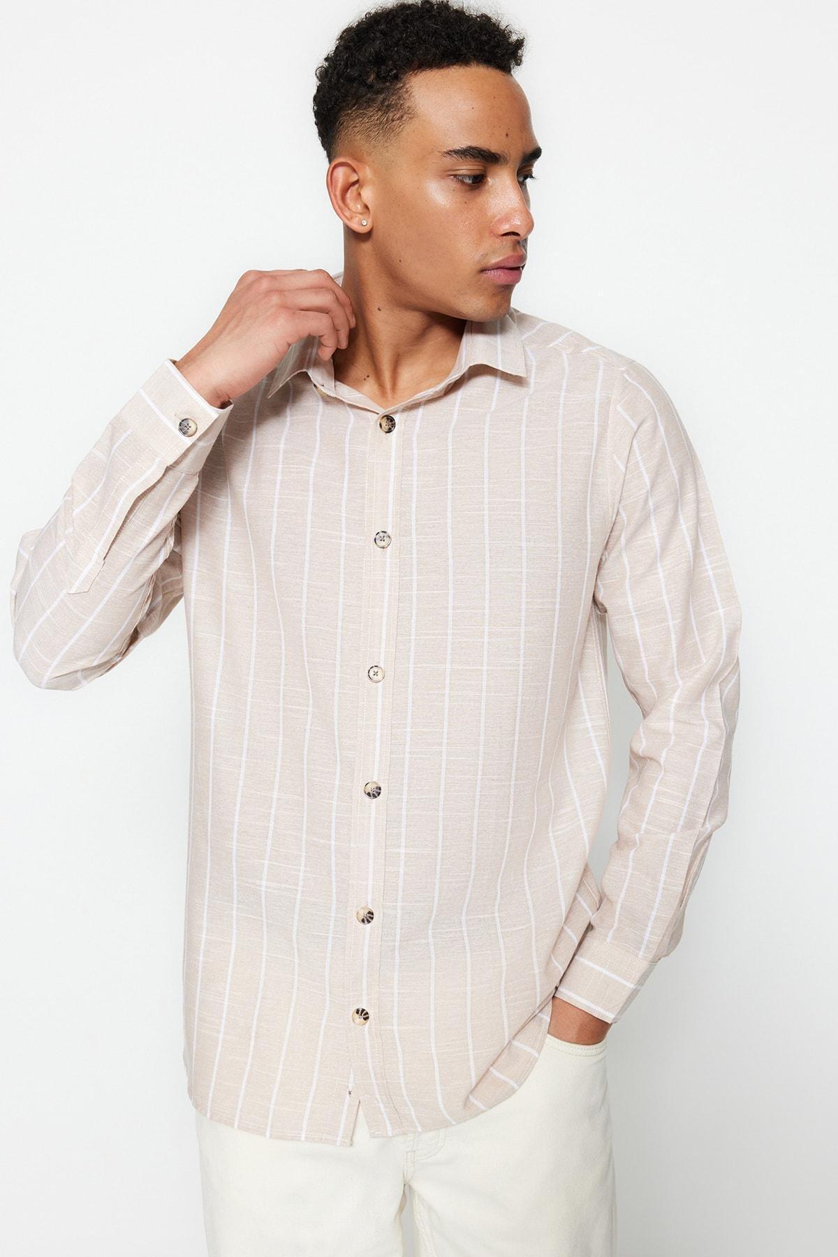 Beige Striped Shirt, , large image number 10