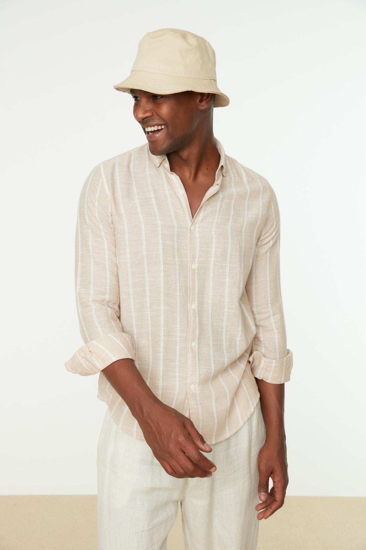 Grey Striped Slim Shirt, , large image number 1