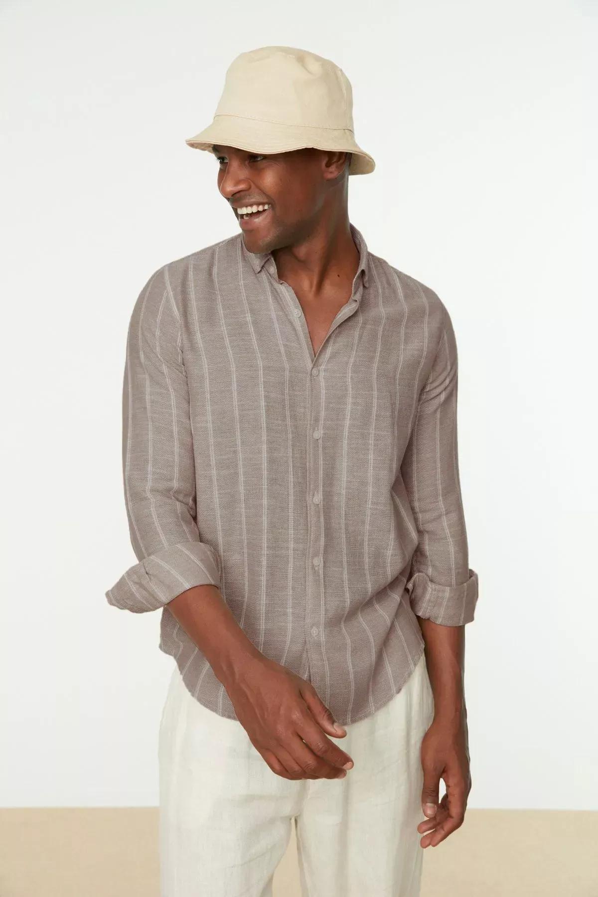 Grey Striped Slim Shirt, , large image number 5
