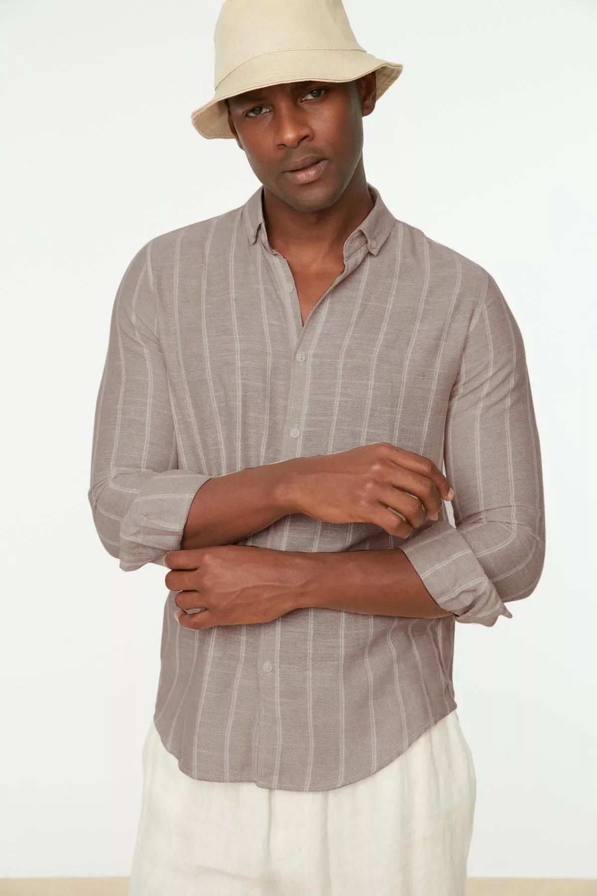 Grey Striped Slim Shirt, , large image number 6