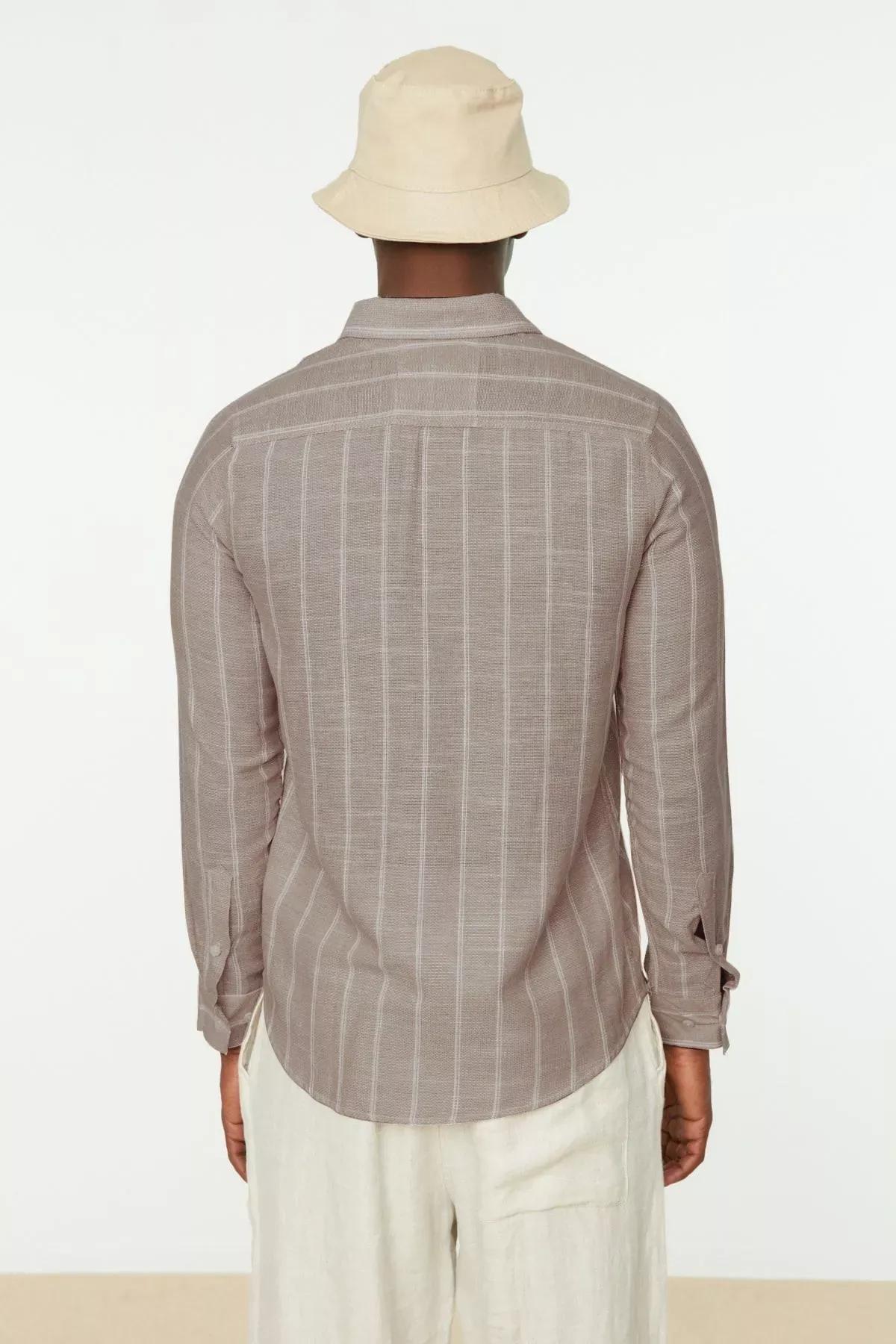 Grey Striped Slim Shirt, Gray, large image number 7