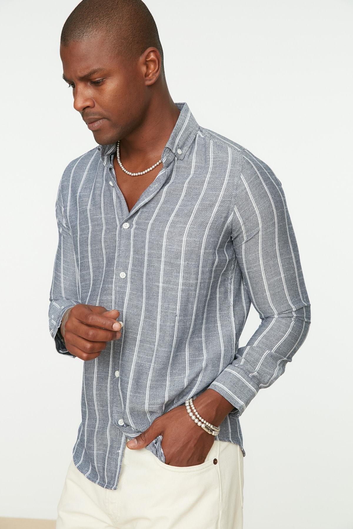 Trendyol - Navy Slim Button Placket Shirt