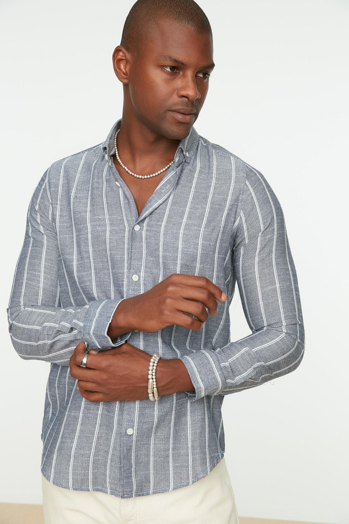 Navy Slim Button Placket Shirt, Dark blue, medium