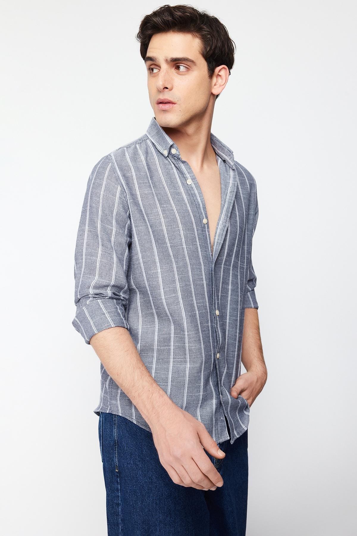 Trendyol - Navy Slim Button Placket Shirt