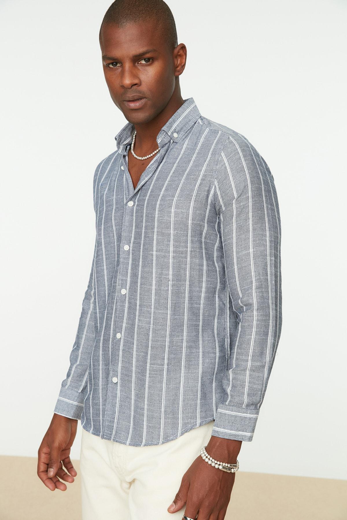 Trendyol - Navy Slim Button Placket Shirt