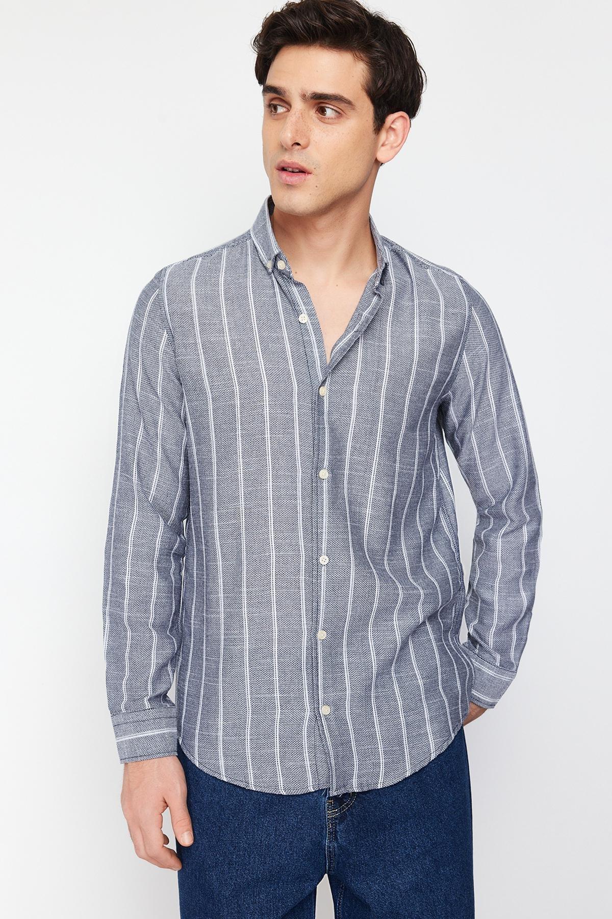 Trendyol - Navy Slim Button Placket Shirt