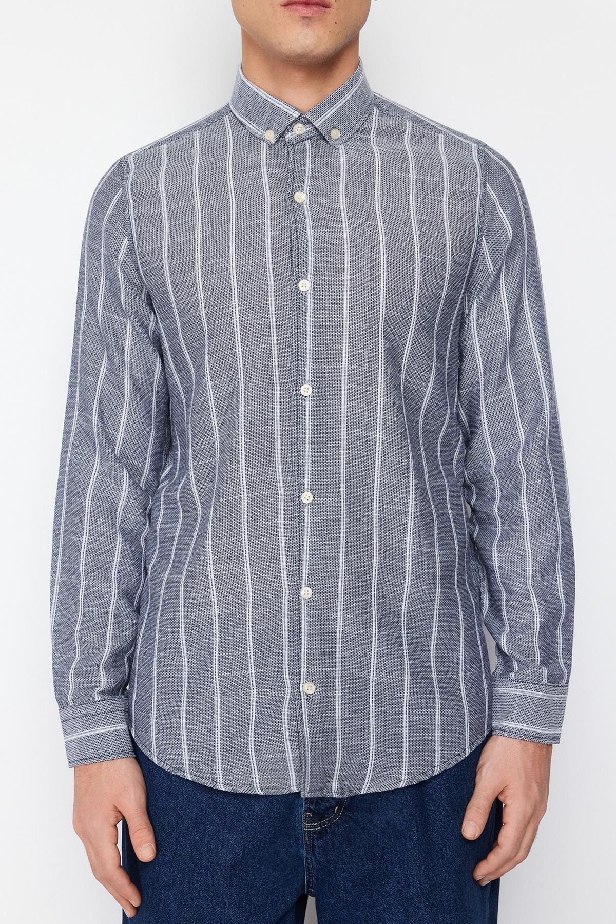 Trendyol - Navy Slim Button Placket Shirt