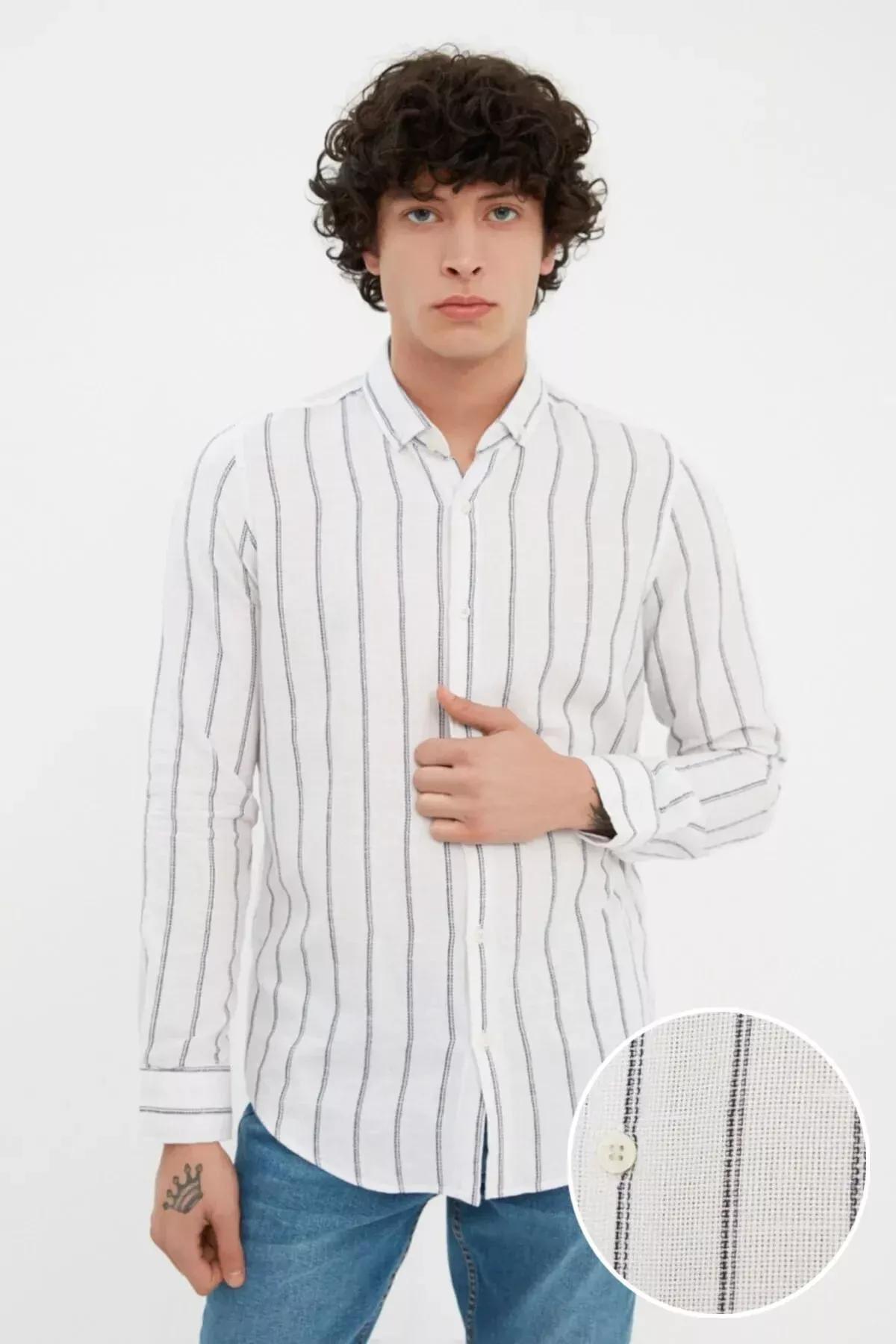 Blue Slim Striped Shirt, , large image number 1