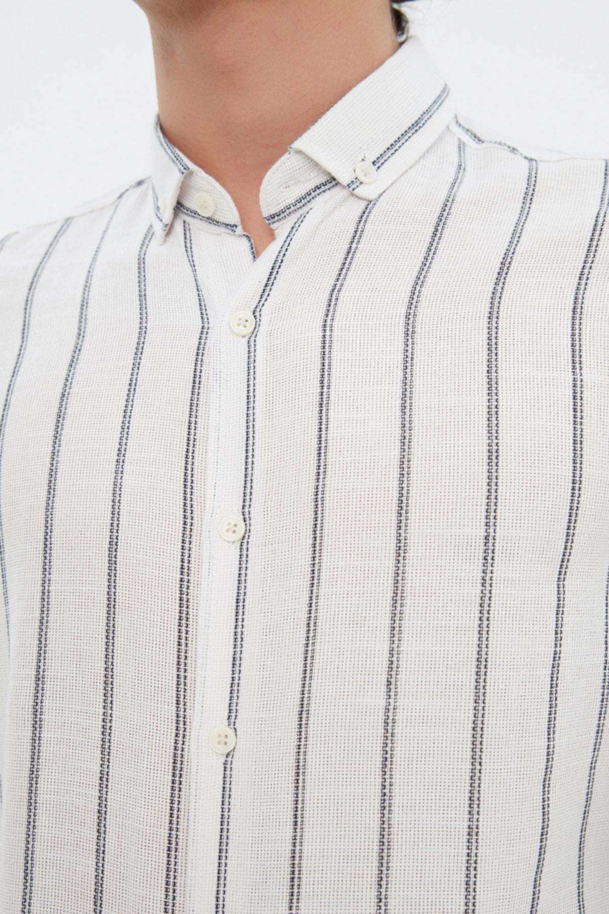 Blue Slim Striped Shirt, , large image number 3