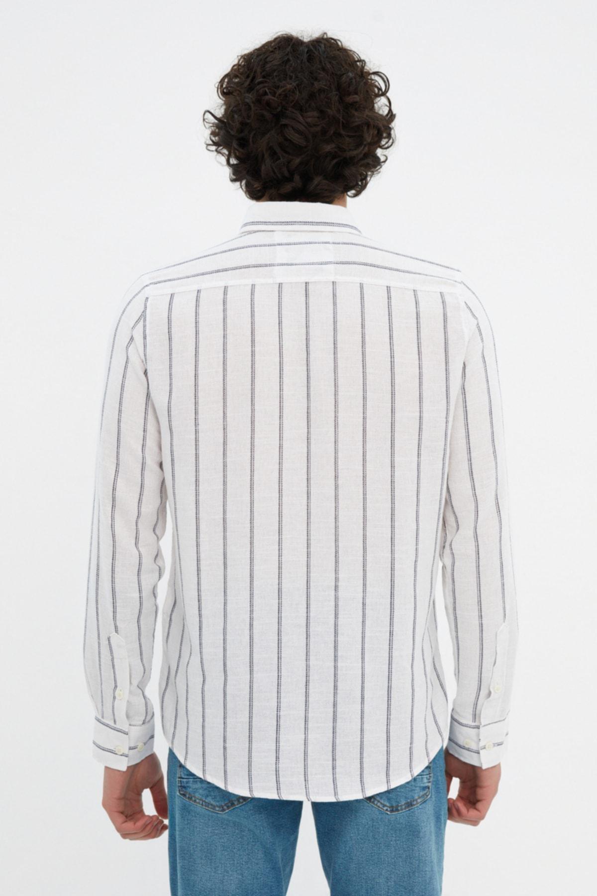 Blue Slim Striped Shirt, , large image number 4