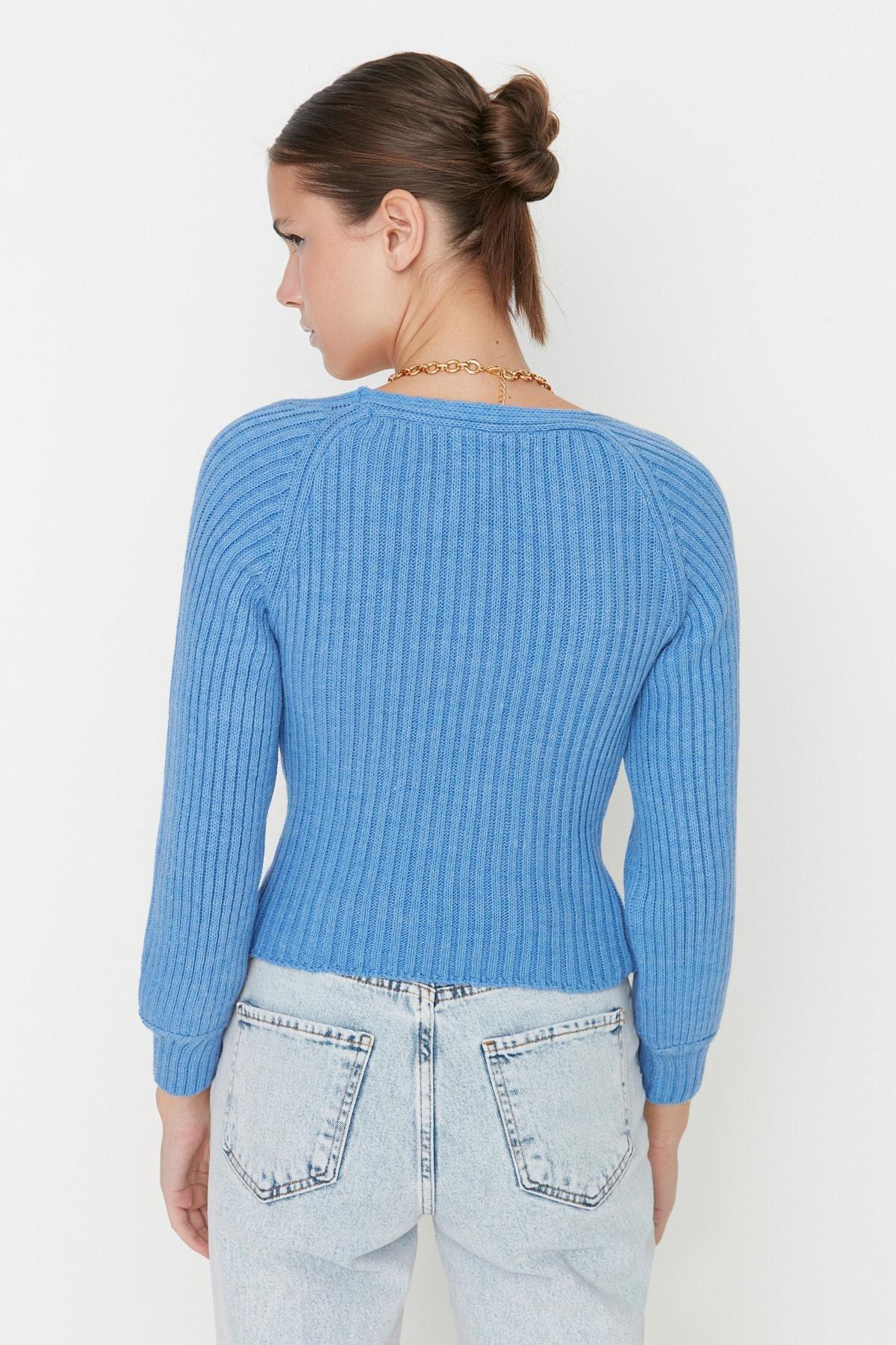 Blue Textured Sweater, Blue, large image number 4