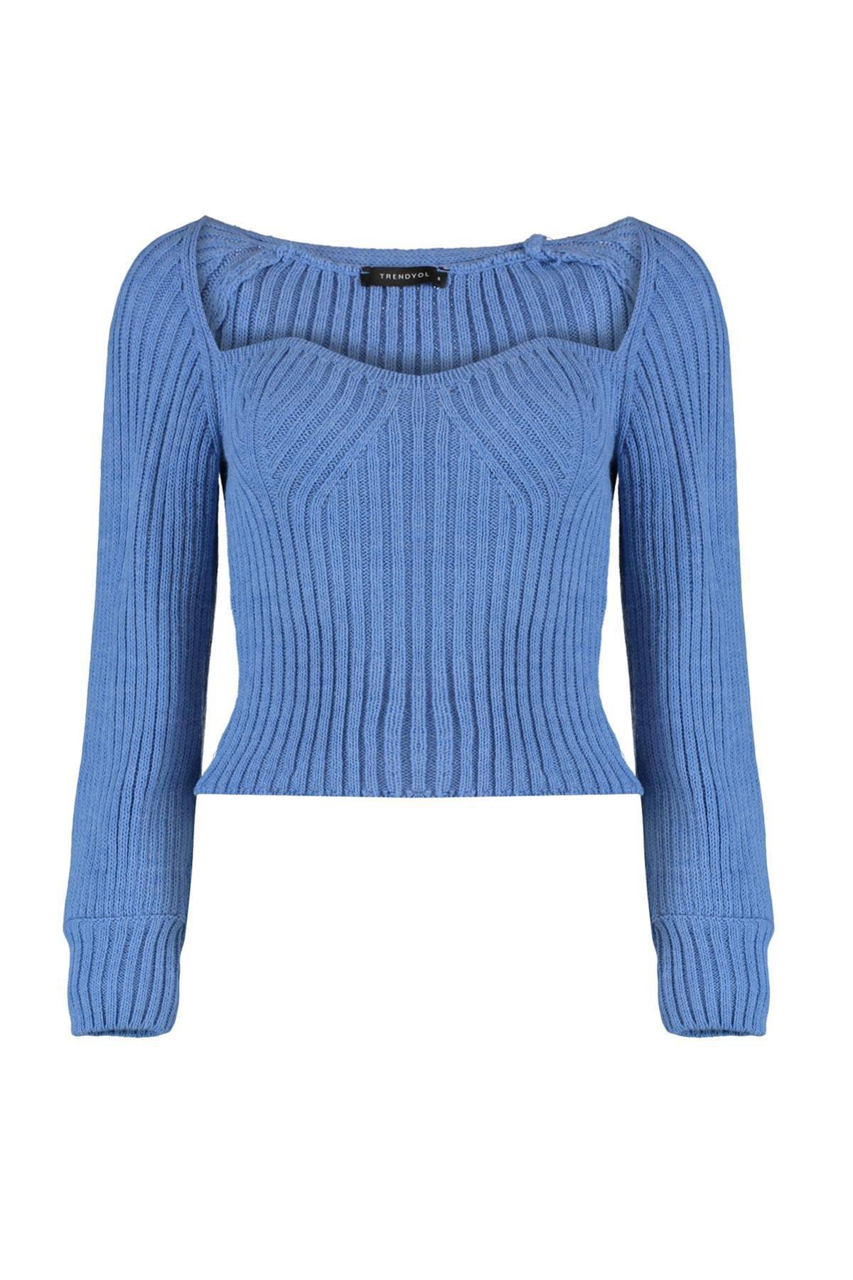 Blue Textured Sweater, Blue, large image number 6