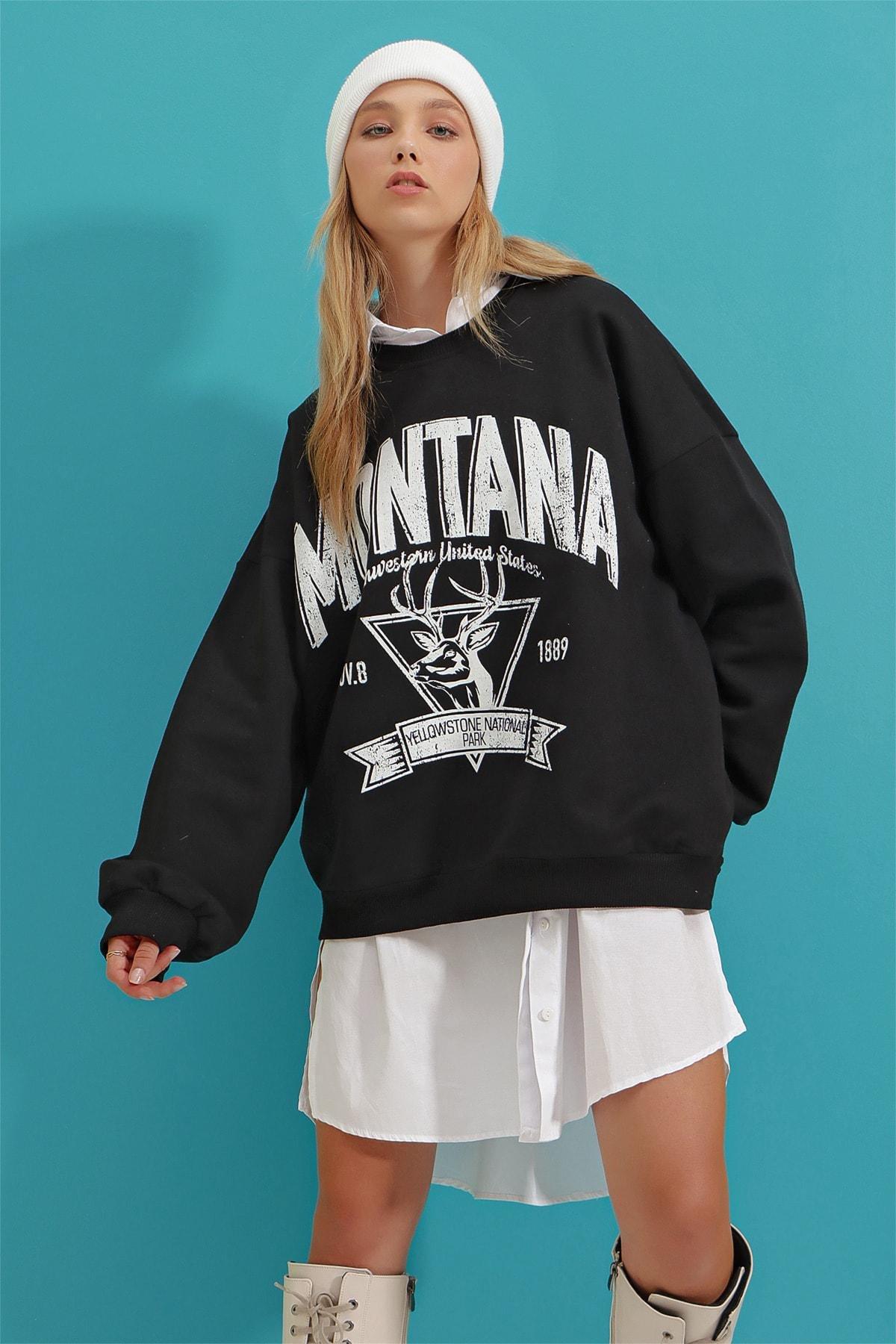 Black Printed Oversize Sweatshirt, , large image number 3