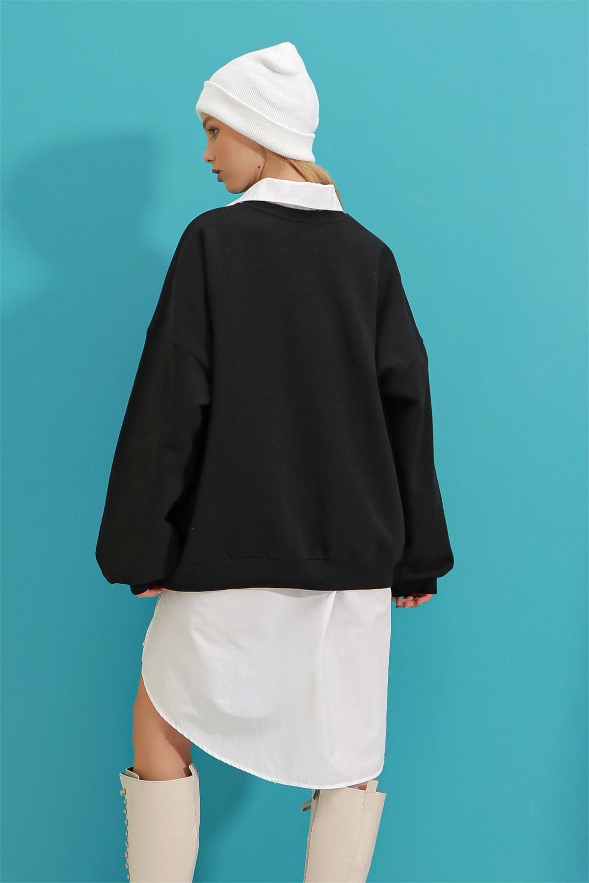 Black Printed Oversize Sweatshirt, , large image number 4