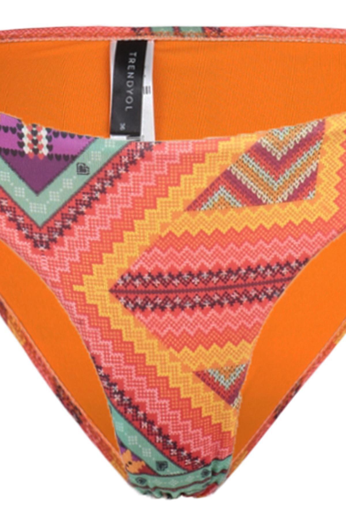 Trendyol - Orange Ethnic Pattern Bikini Bottom