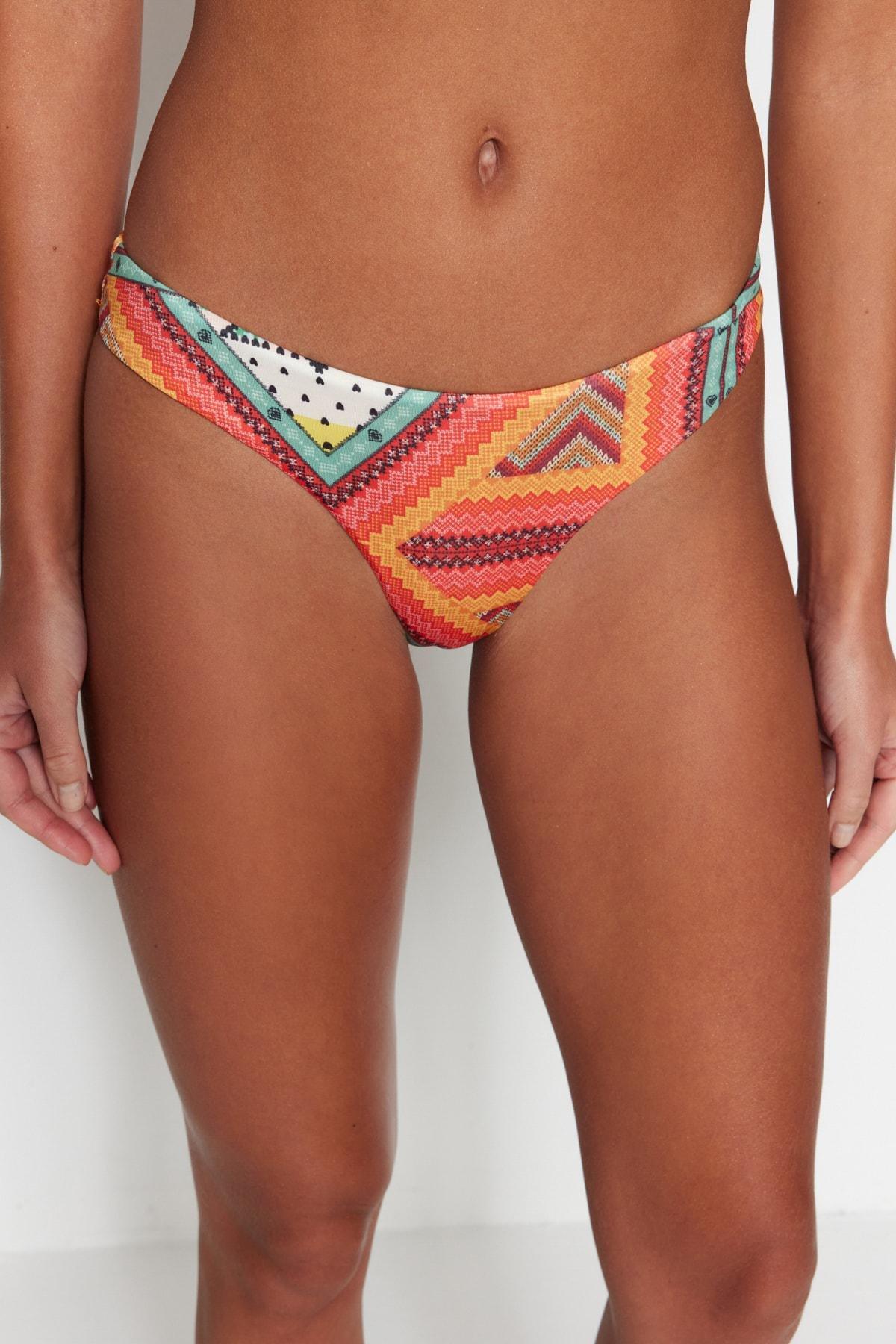 Trendyol - Orange Ethnic Pattern Bikini Bottom
