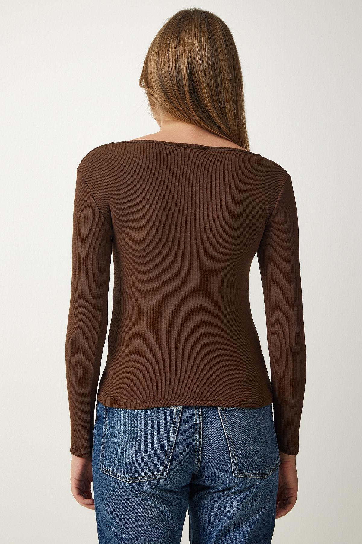 Brown Square Collar Fitted Top, , large image number 4