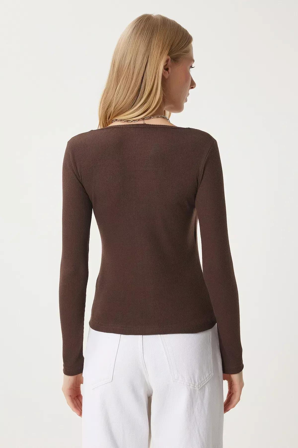 Brown Square Collar Fitted Top, , large image number 6