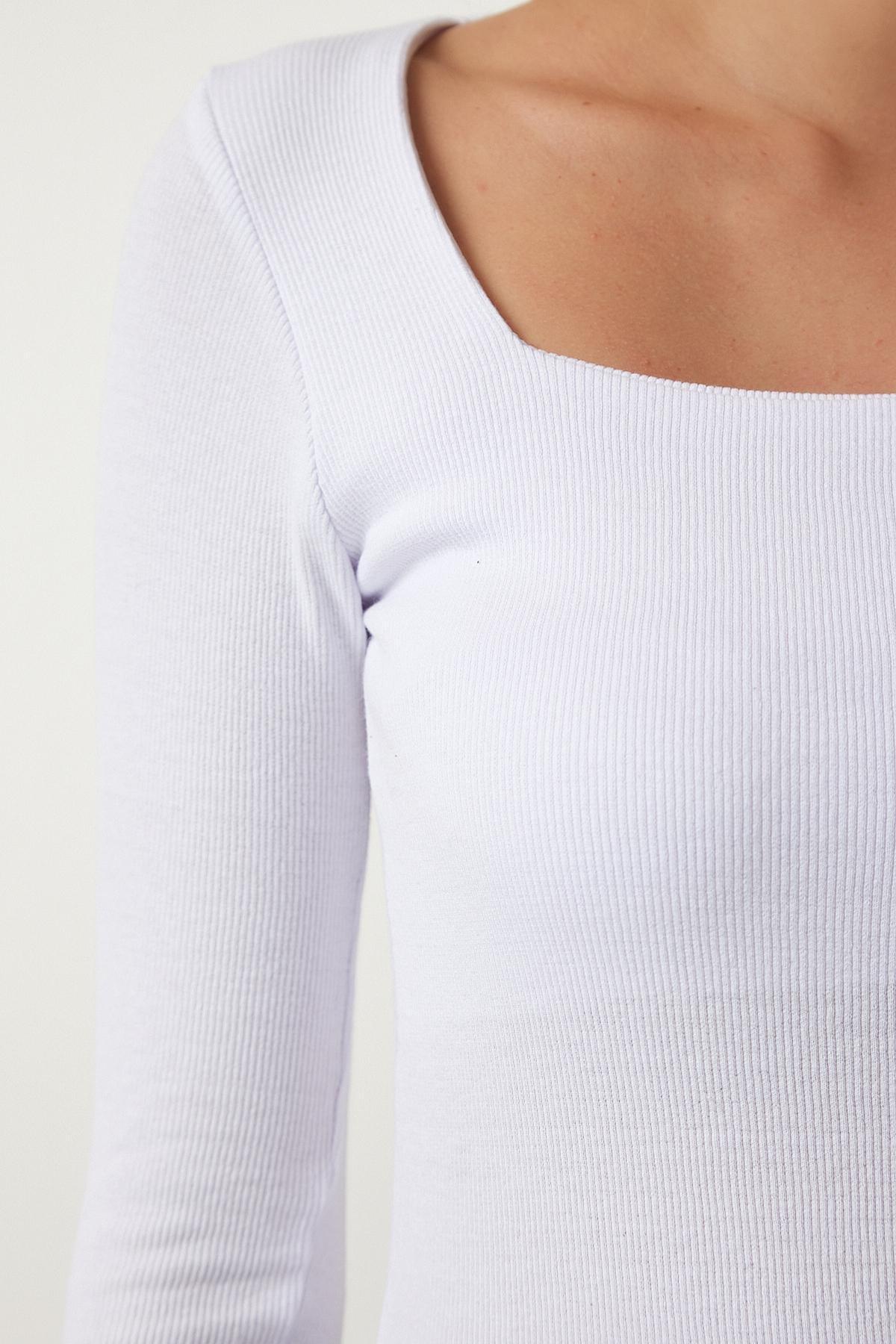 White Square Collar Fitted Blouse, , large image number 4