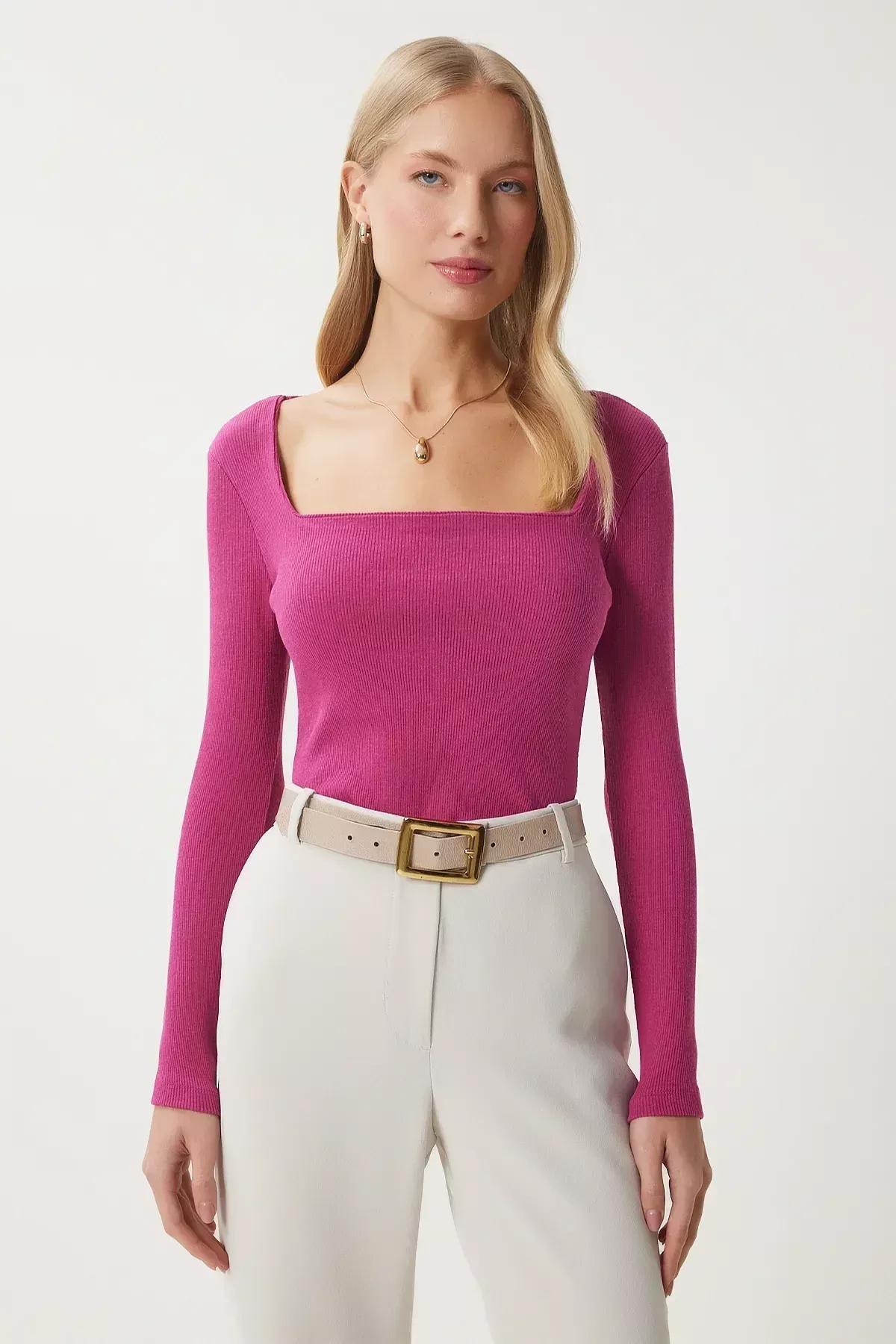 بلوزة بقصة ضيقة وفتحة رقبة مربعة، بنفسجي, Light Plum, large image number 3