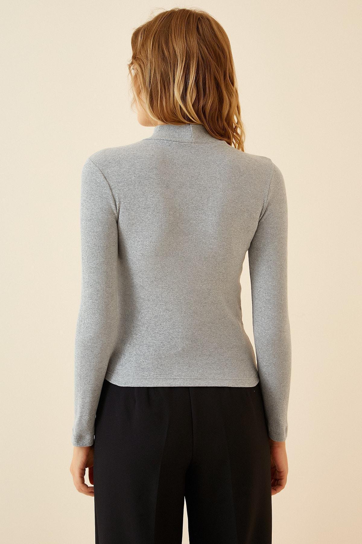 Grey High Neck Slim Blouse, GRAY MELANGE, large image number 3