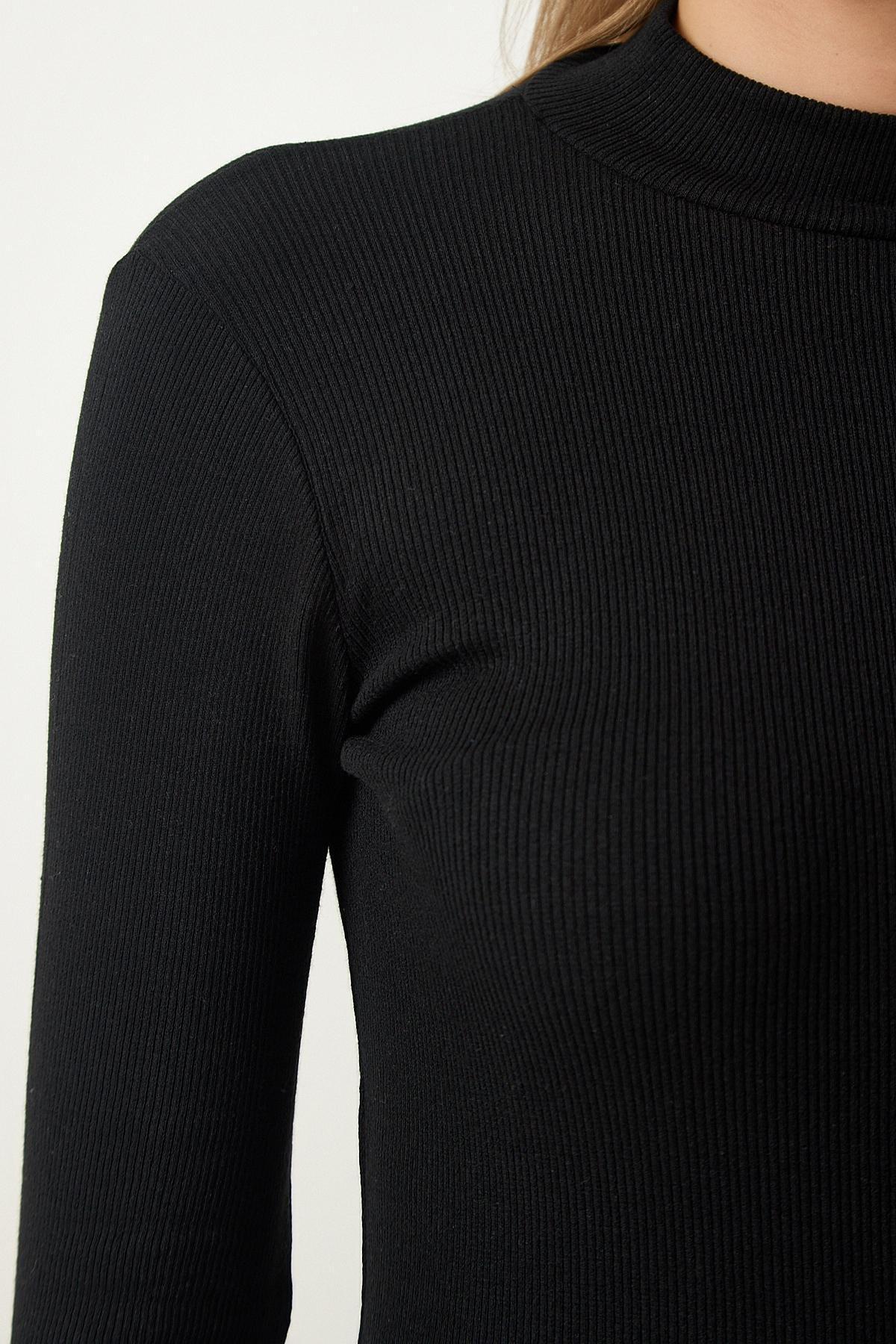 Black High Neck Slim Blouse, BLACK, large image number 2