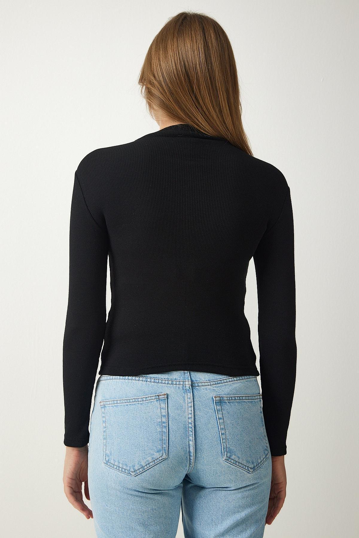 Black High Neck Slim Blouse, BLACK, large image number 3