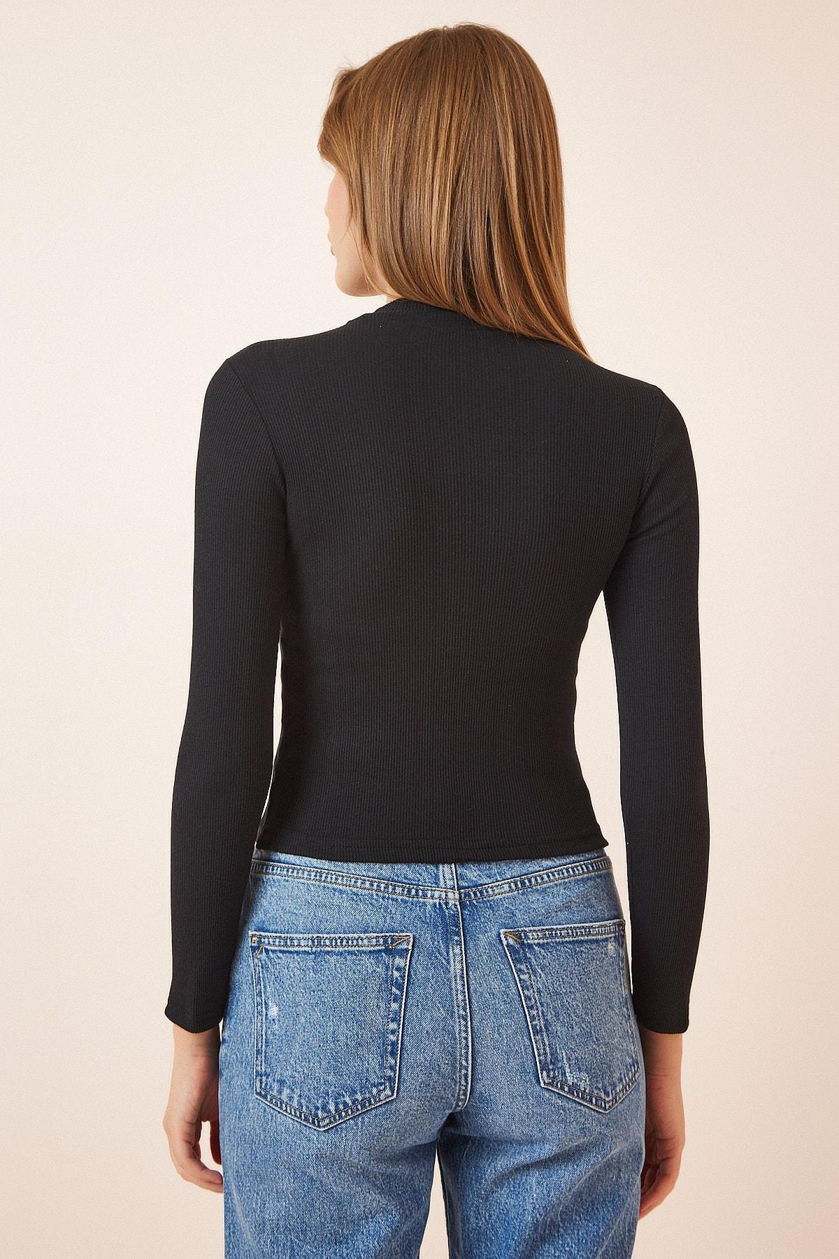 Black High Neck Slim Blouse, BLACK, large image number 4