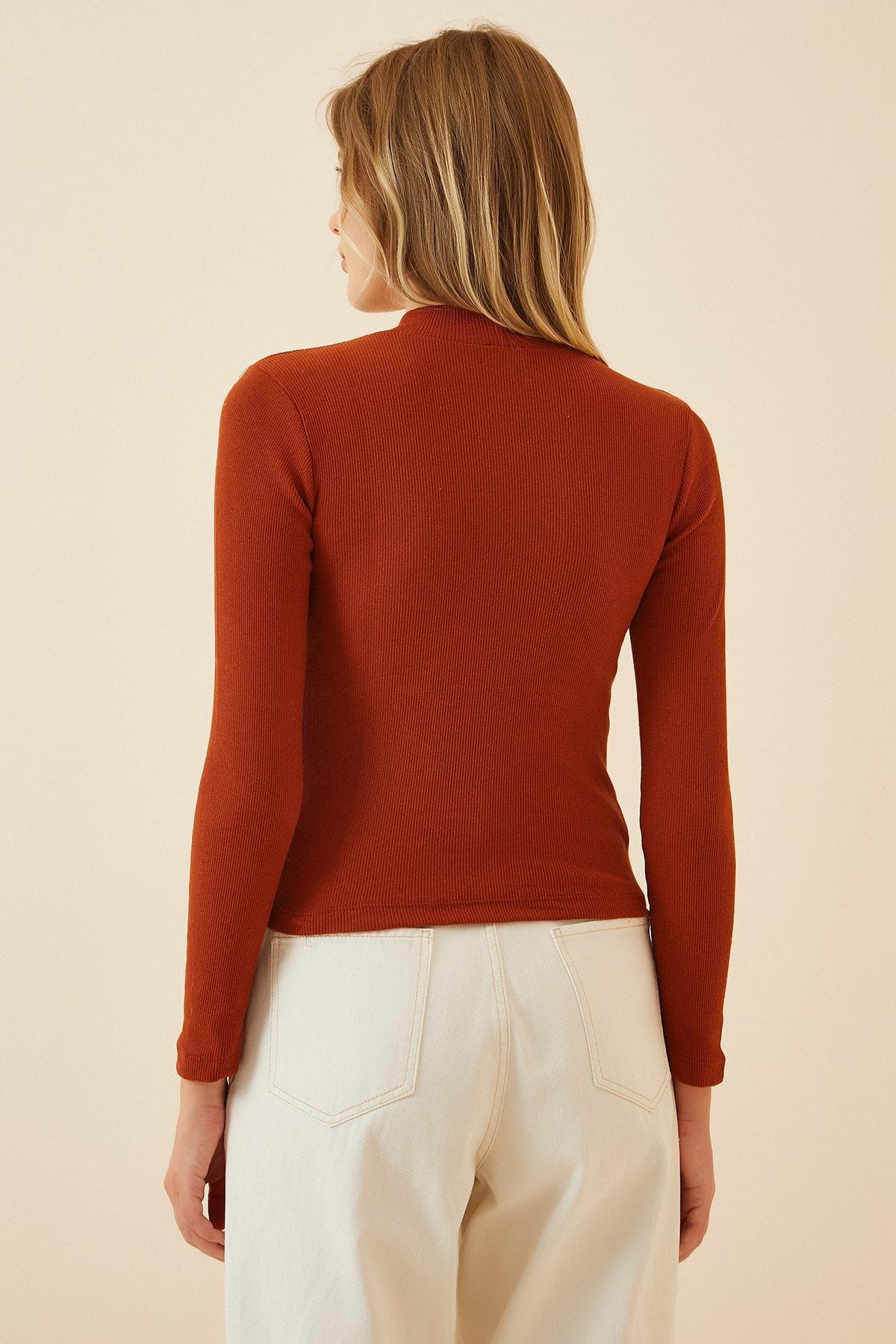 Orange High Neck Slim Blouse, Tile, large image number 3