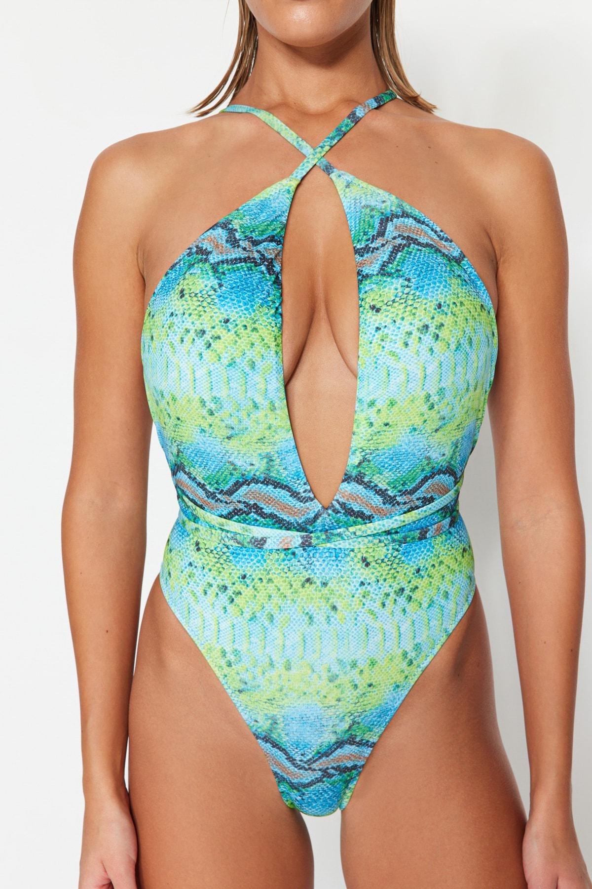 Green Printed Swimsuit, , large image number 7
