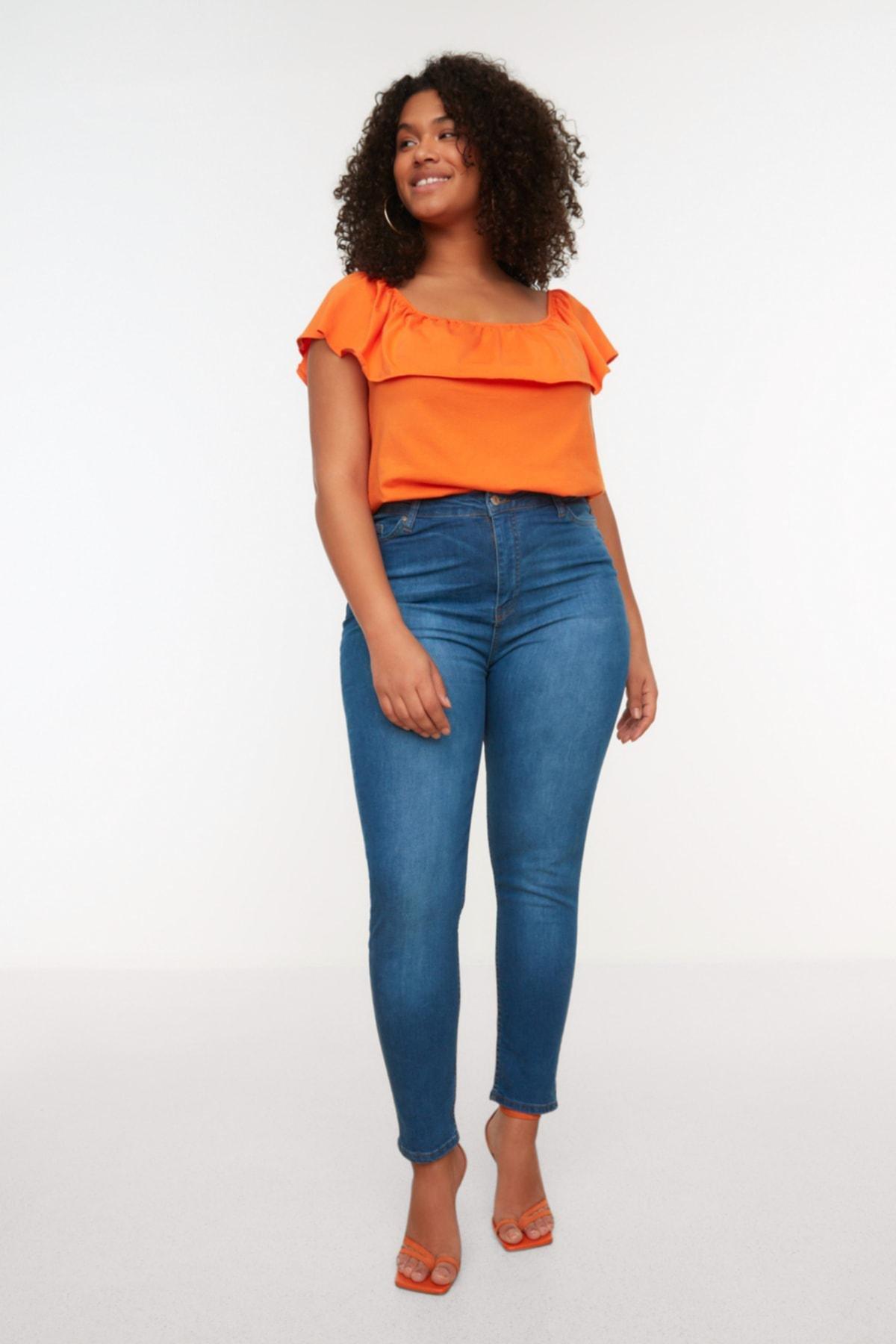 Trendyol - Navy Skinny High Waist Plus Size Jeans