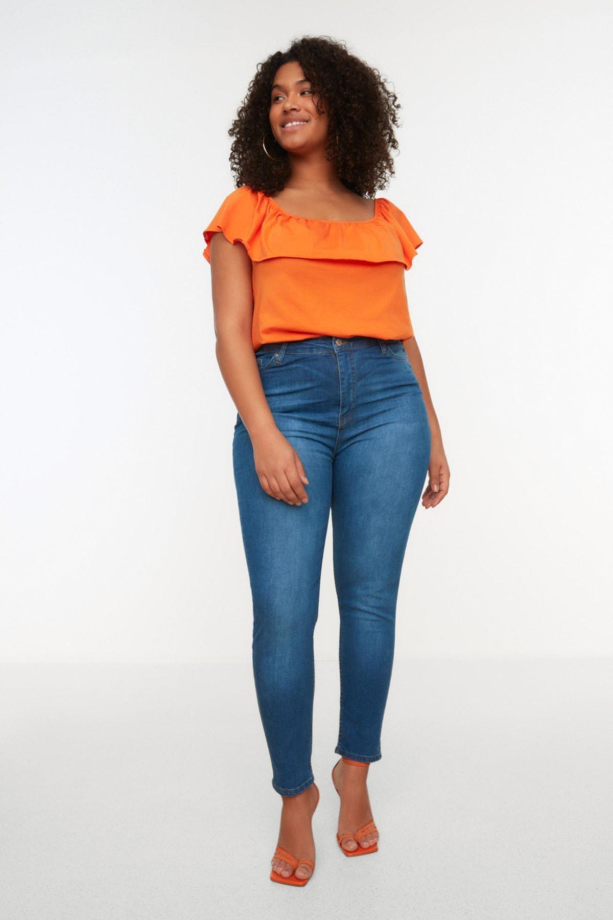 Navy Skinny High Waist Plus Size Jeans, , large image number 1