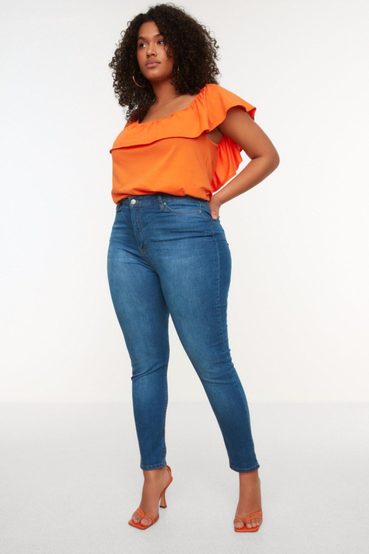 Trendyol - Navy Skinny High Waist Plus Size Jeans