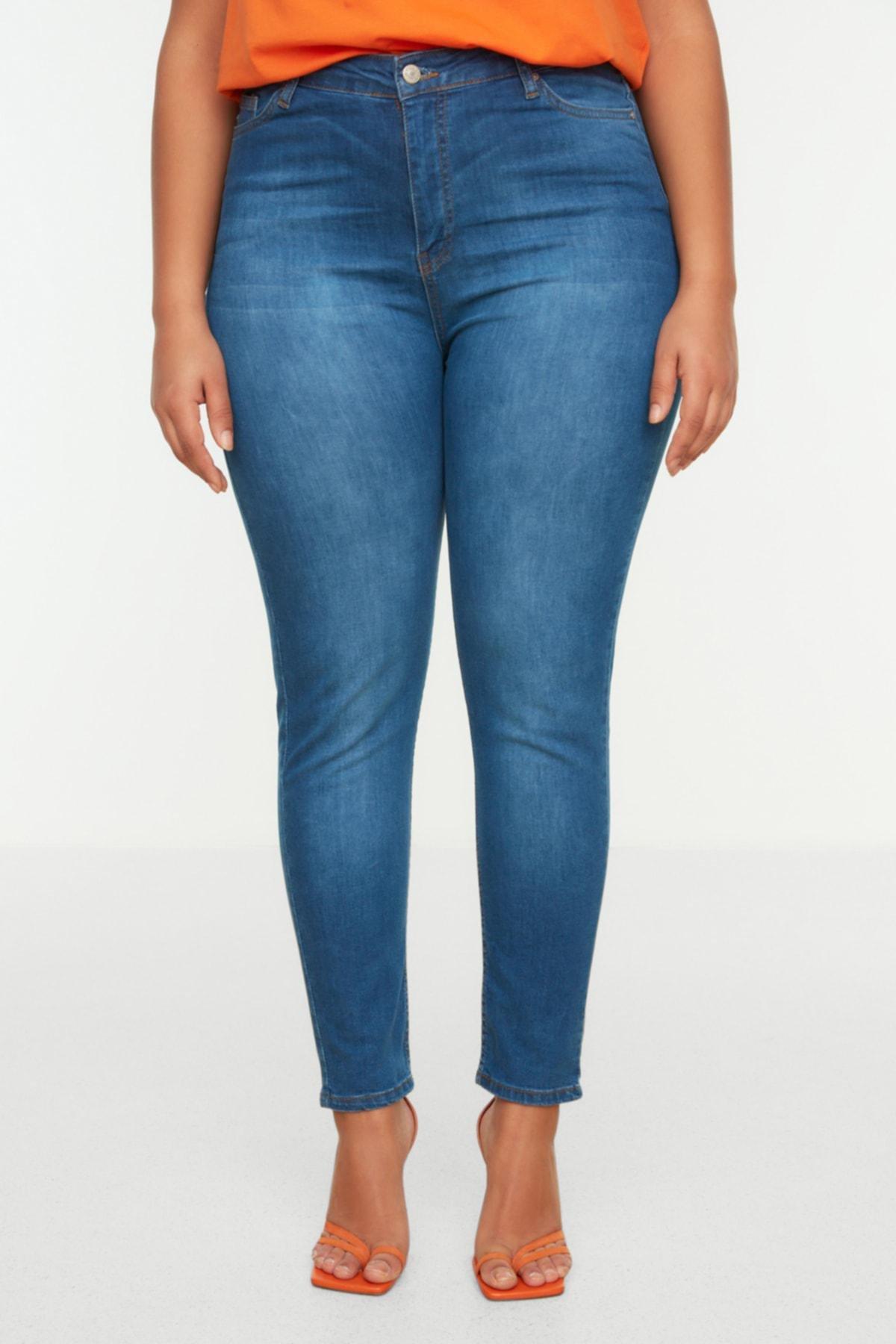 Trendyol - Navy Skinny High Waist Plus Size Jeans