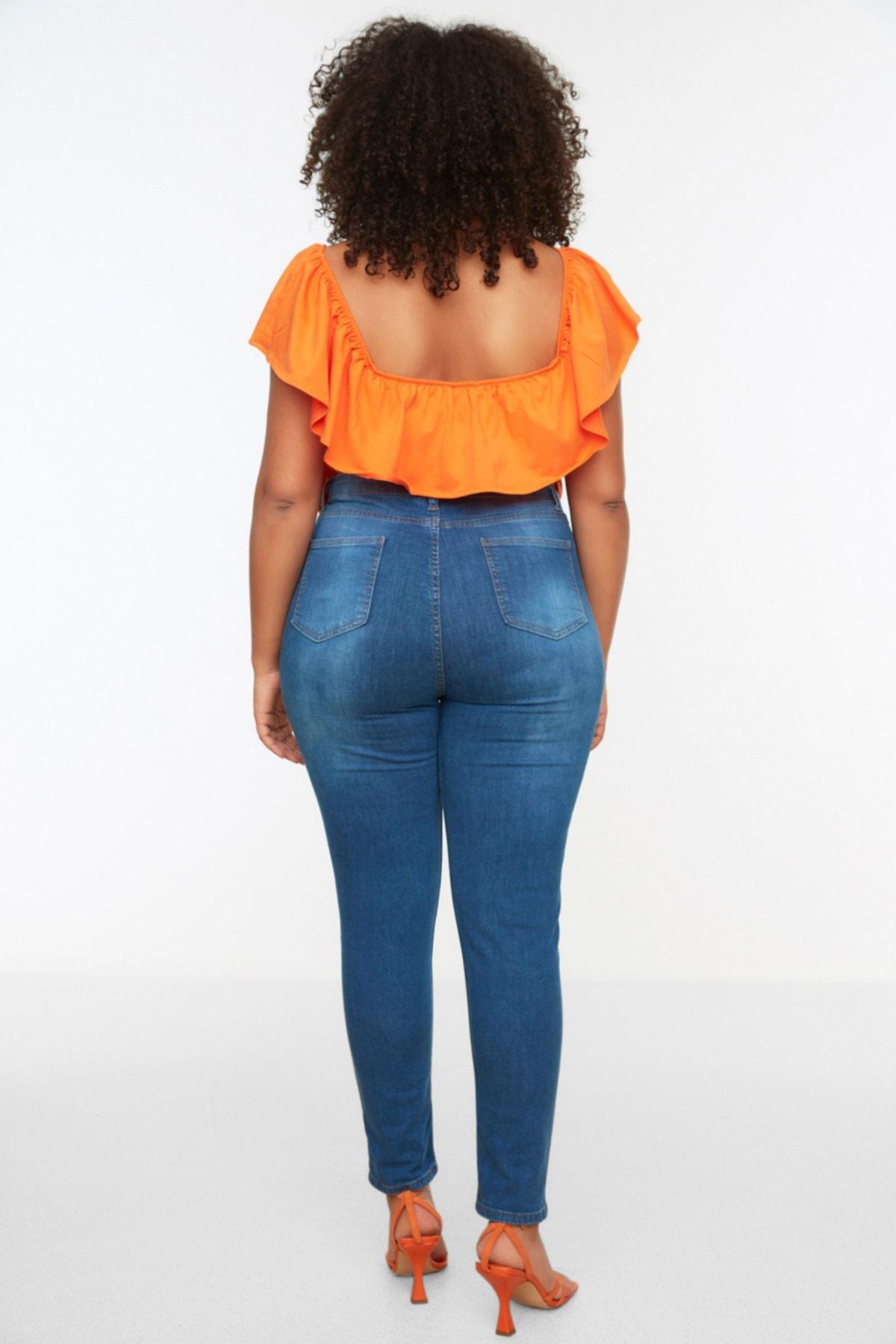 Navy Skinny High Waist Plus Size Jeans, , large image number 4