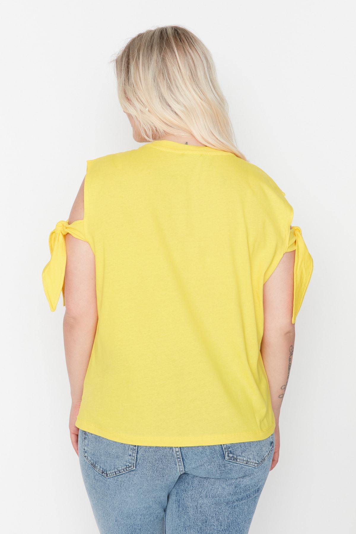 Yellow Crew Neck Plus Size Tshirt, , large image number 4