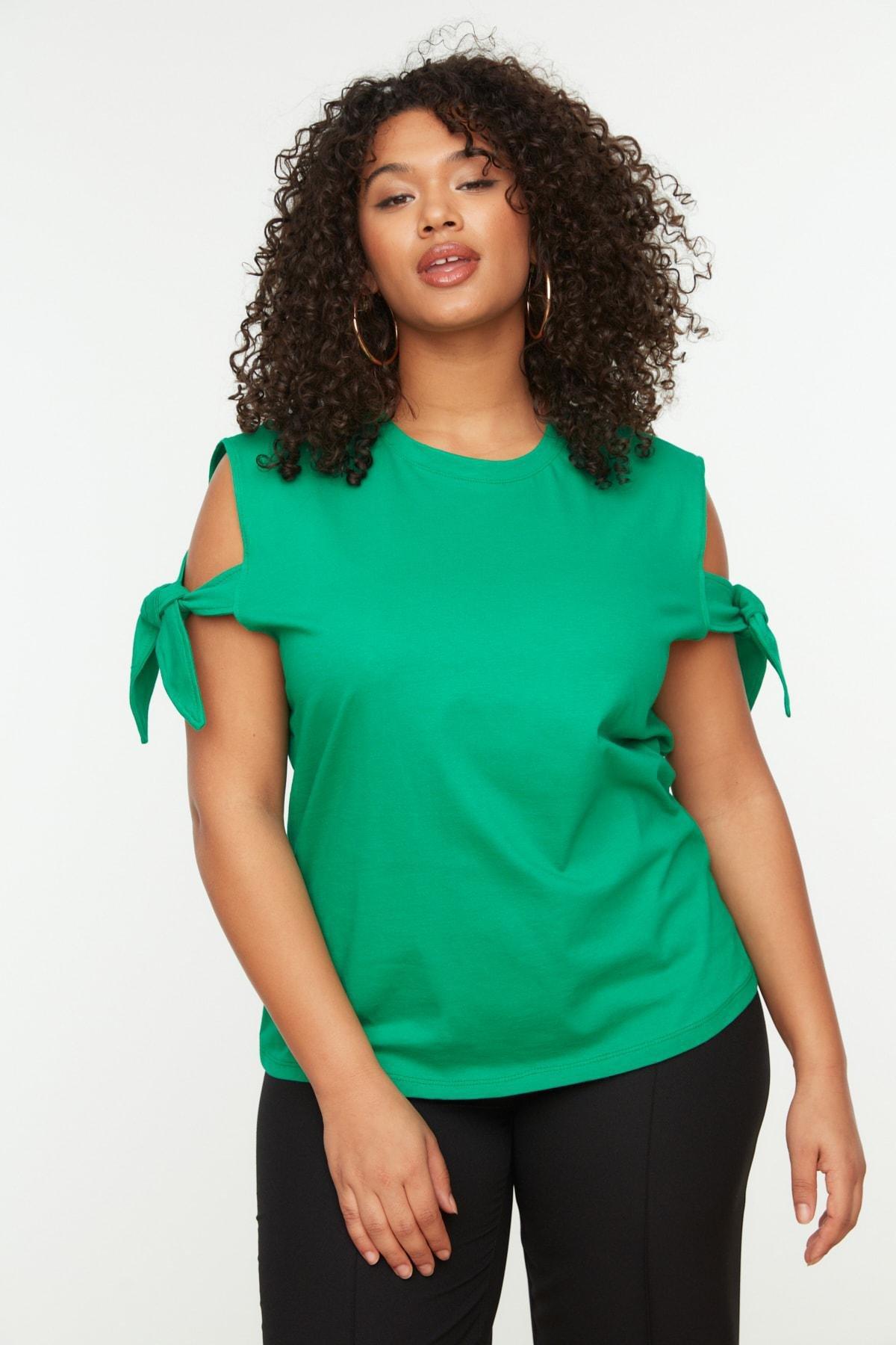 Green Crew Neck Plus Size T-Shirt, , large image number 1