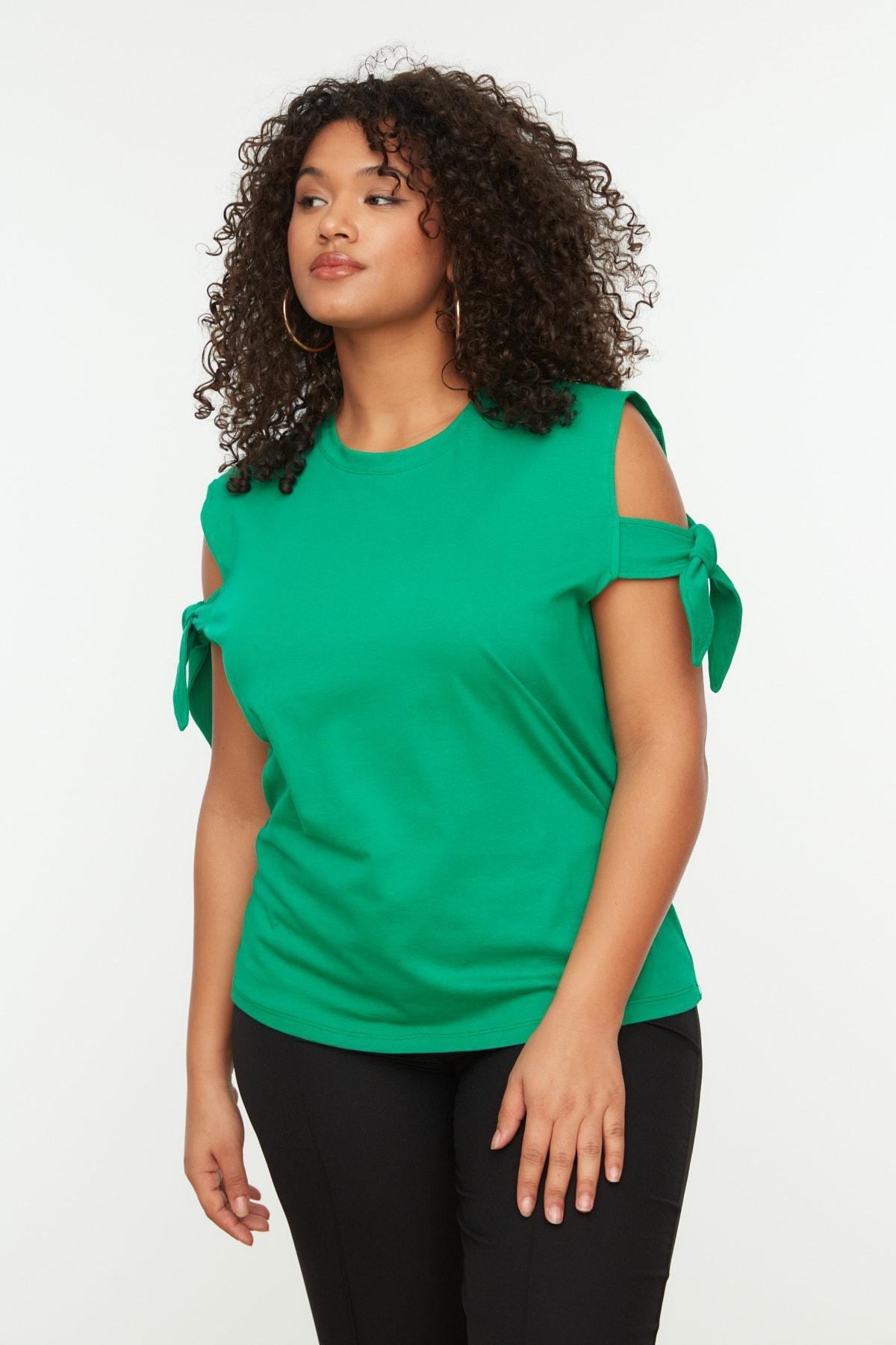 Green Crew Neck Plus Size T-Shirt, , large image number 2
