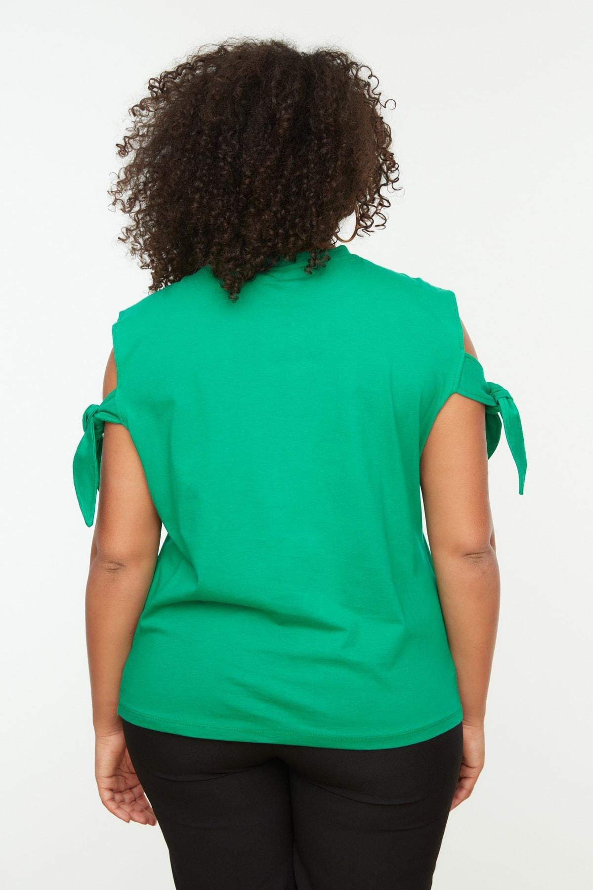 Green Crew Neck Plus Size T-Shirt, , large image number 4
