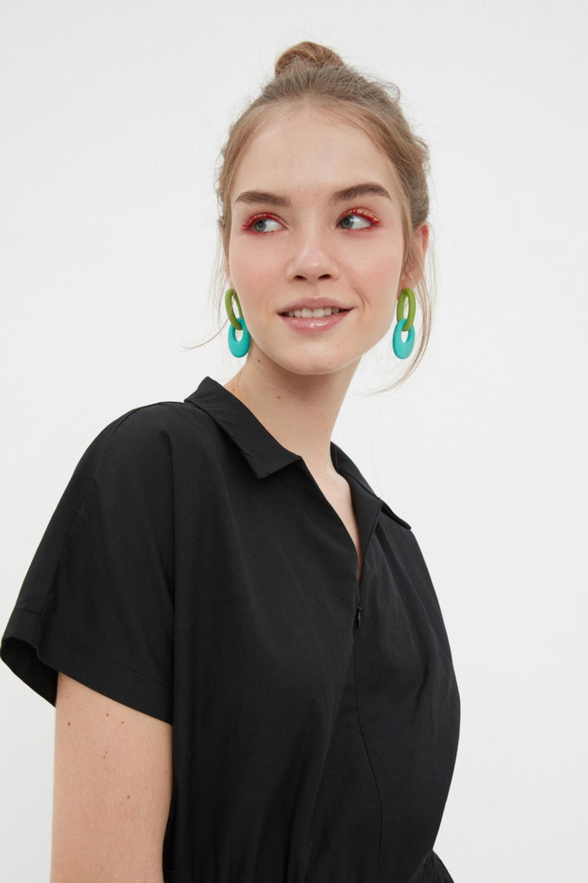 Black shirt collar Jumpsuit, Black, large image number 2