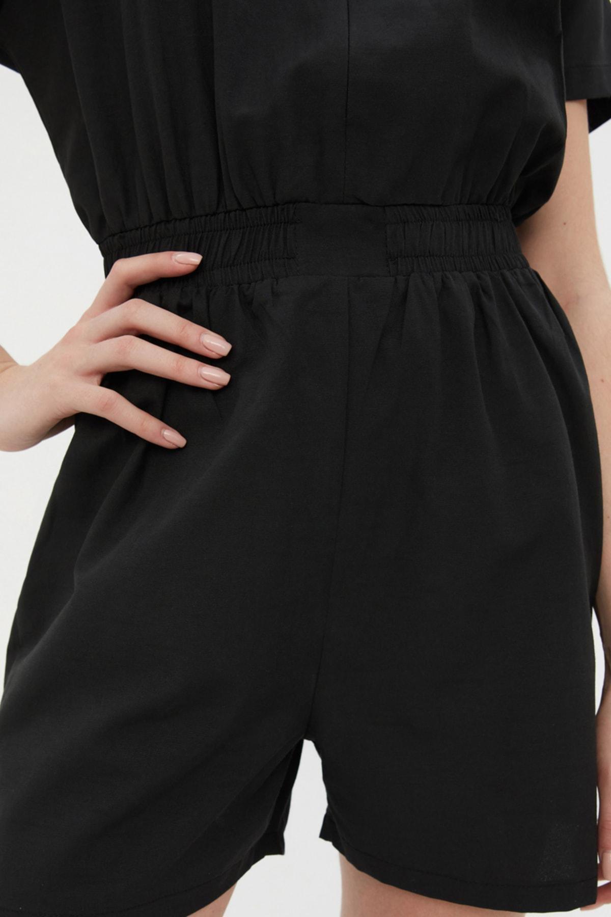Black shirt collar Jumpsuit, Black, large image number 3