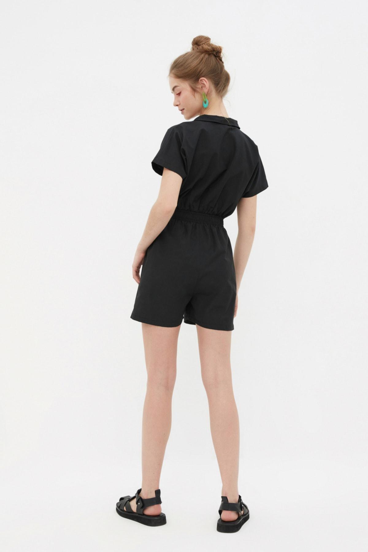 Black shirt collar Jumpsuit, Black, large image number 4