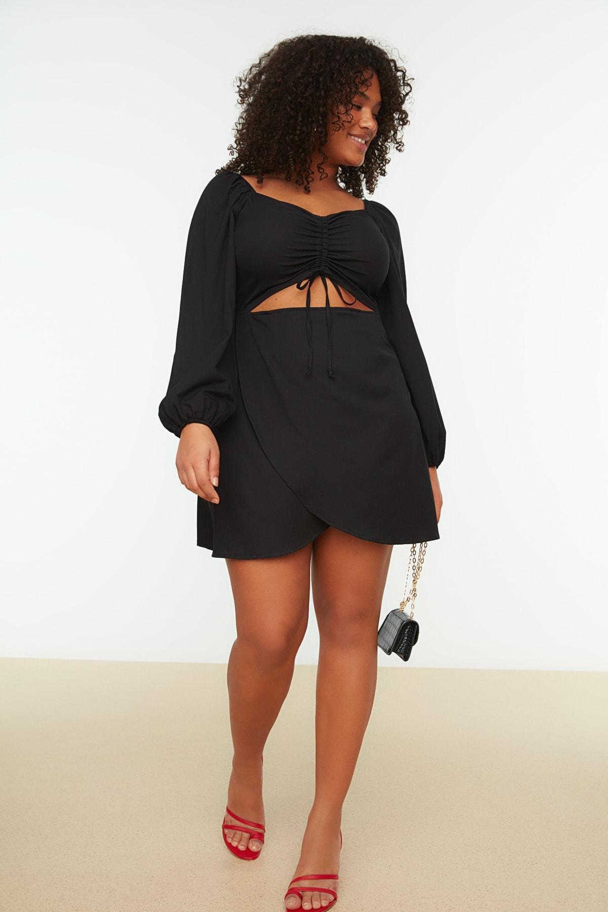 Black Wrapover Plus Size Mini Dress, , large image number 1